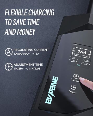 1 Charging Cable Schuko EV Charger 3.68KW, 1 Phase, 5M, Adjustable Current 6-16A Portable Home EVSE Charger for Electric Vehicle SAE J1772, EV Charging Station with Carrying Bag, IP65, 1 Charging Cable Schuko EV Charger 3.68KW, 1 Phase, 5M, Adjustable Cur