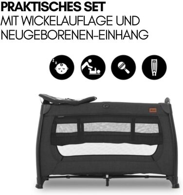 Дорожнє ліжечко Hauck Play N Relax Center з пеленальною підкладкою, регульованою висотою та боковим входом - колір Melange Black