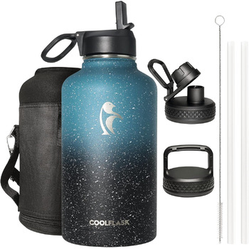 Пляшка для води 1,8 л, ізольована соломою та 3 кришками, охолоджуюча пляшка, півлітра, глечик для води, галактика, велика, металев