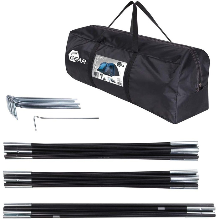 Ваш намет GEAR Tivano 5-місний купольний намет Вітальня Бічний вхід Вікно Висота 5000 мм УФ 50 Захист Синій сірий