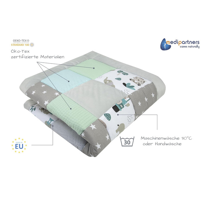 Ігровий килимок Medi Partners 100 бавовна 120x120 см Багатофункціональний товстий м'який ігровий килимок Вставка для дитячого манежу 120x120 см М'ятний зоопарк