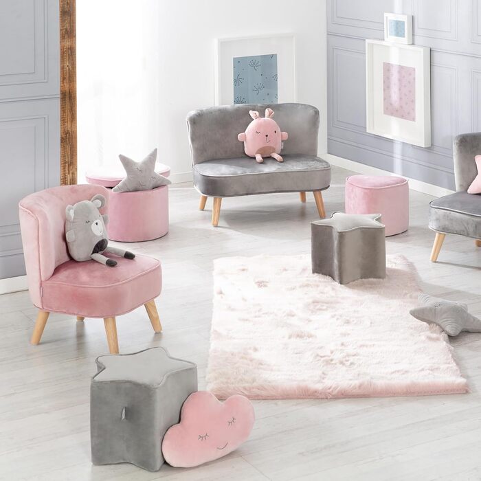 Дитяче крісло Lil Sofa - Зручне крісло для дівчаток та хлопчиків - Міцні дерев'яні ніжки - для дитячої кімнати - Оксамитова тканин