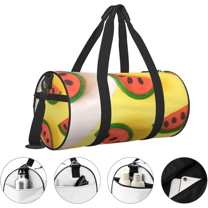 Спортивна сумка, дорожня сумка, літня сумка, з принтом кавуна, сумка на нічліг, чорна, універсальний розмір