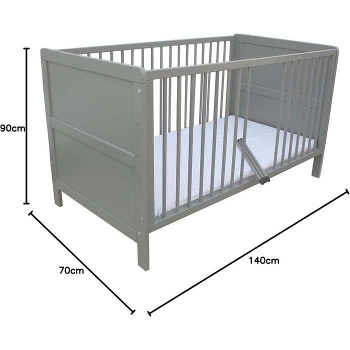 Дитяче ліжко, юніорське ліжко, приліжкове ліжко 140x70 см 3в1 з матрацом, сіре