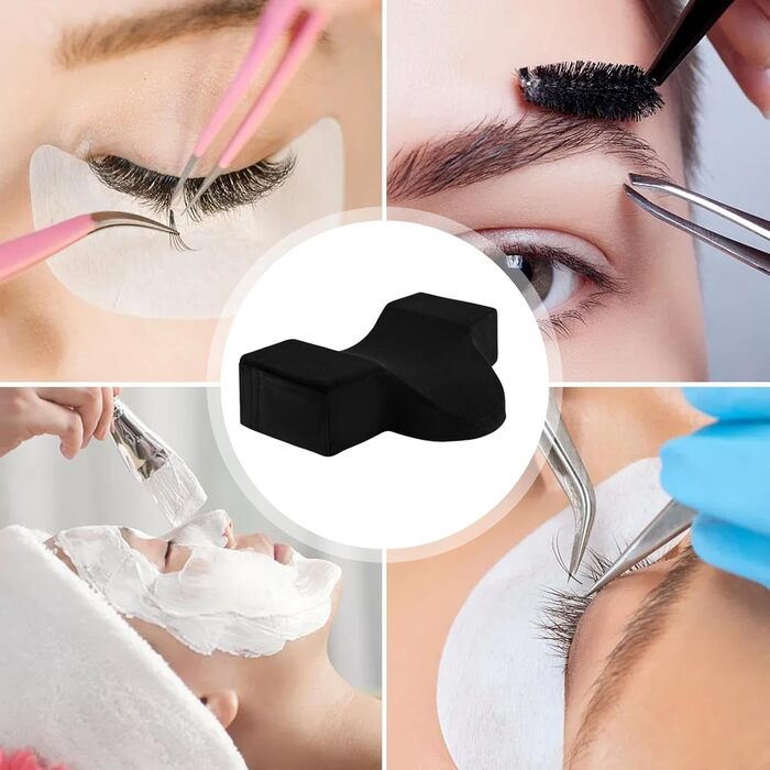 Подушка для вій для нарощування вій, вигнута подушка для шиї, салон краси, нарощування вій, подушка для шийного відділу хребта, ергономічний підголівник з кишенями для підтримки шиї та інструментів, чорна