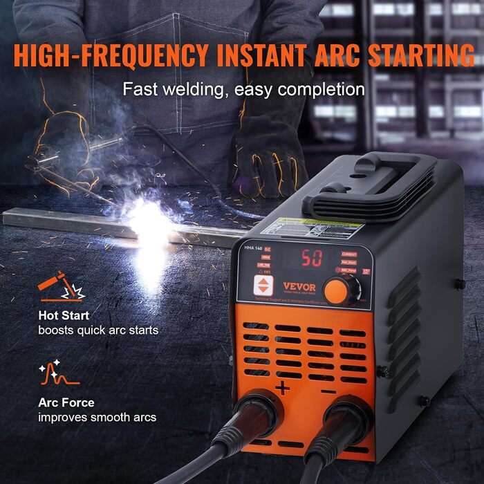Зварювальний апарат VEVOR 220 В, 140 А ARC/Lift TIG, портативний 2-в-1 з LED-дисплеєм, функціями Hot Start, Arc Force, Anti-Stick та VRD, MMA інвертор