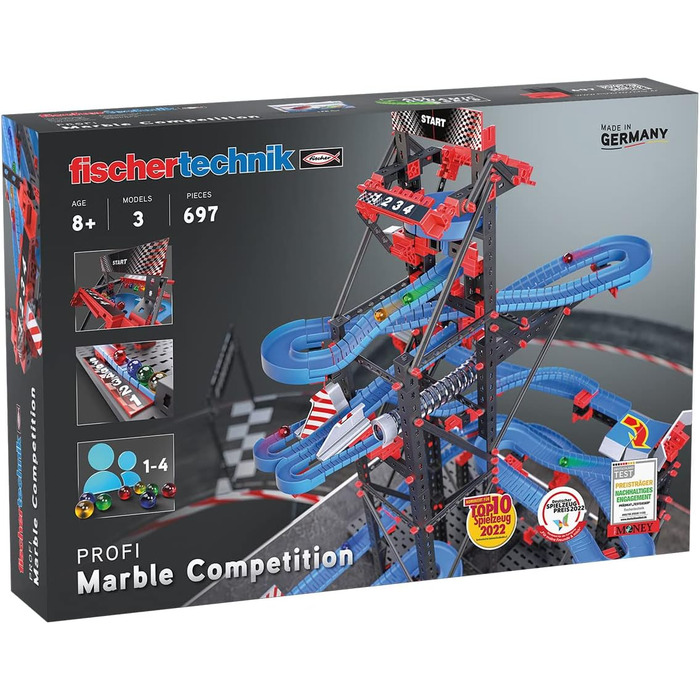 Повний набір fischertechnik Marble Competition 575218 Траса для кульок з 3 цікавими розширеннями, від 8 років, синій
