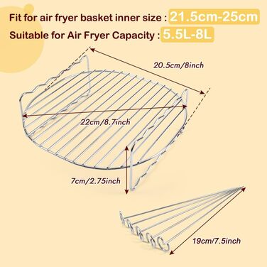 Мультипіч BYKITCHEN xxl Аксесуари для Philips 6,2 л / COSORI 5,5 л, аксесуари для фритюрниці з гарячим повітрям підходять для фритюрниці Princess/Ninjia Speedi 5,7 л / Tefal, решітка для гриля Square 304