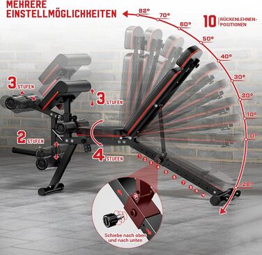 Регульована силова лава XDDIAS з розгинанням ніг та згинаннями, тренувальна лава з підголівником до 410 кг, 10-позиційна лава для домашнього спортзалу з нахилом/плоским/низьким положенням спинки, багатофункціональна силова лава чорного кольору