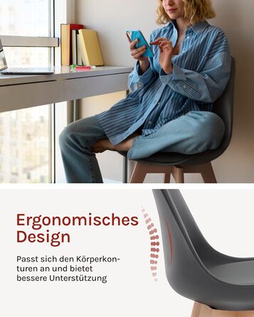 Обідні стільці WOLTU, Комплект з 4 шт. , Скандинавські кухонні стільці, Ретро-дизайн, Сидіння зі штучної шкіри, Ніжки з масиву дерева, Вантажопідйомність до 150 кг, Сірий, Комплект з 4 шт.