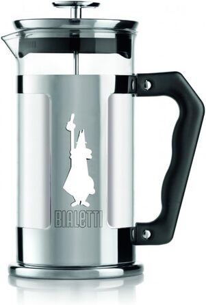 Кавовий прес Bialetti Preziosa, фільтр френч-прес для кави або чаю, корпус з нержавіючої сталі та контейнер з боросилікатного скла, можна мити в посудомийній машині, 1 літр, 8 чашок, срібло 1 л (8 чашок) одинарний