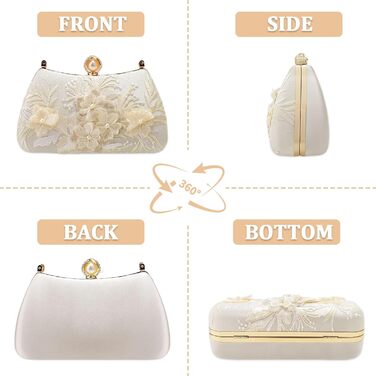 Жіноча сумочка з перлами та квітковою мереживною вишивкою, сатин, елегантна ручна сумочка з верхньою ручкою, зі знімним ланцюжком, для весілля, дівич-вечора, випускного, білого кольору