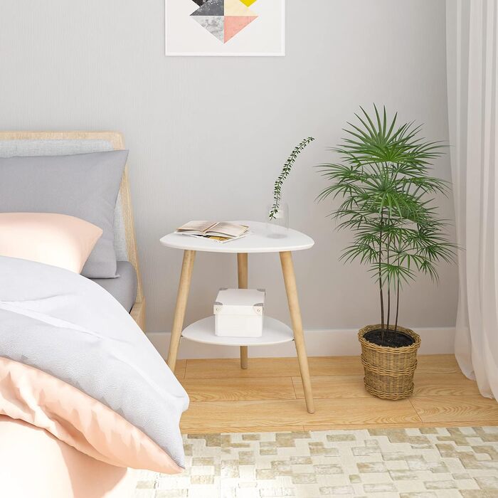 Приставний столик Диванний столик Журнальний столик Тумбочка Тумбочка біля ліжка Журнальний столик з 2 полицями Дерев&39яні ніжки МДФ 50x40x55 см Білий