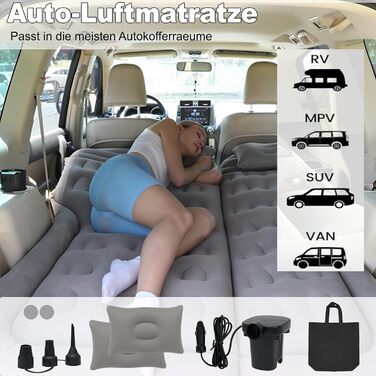 Надувний матрац для позашляховика, надувний матрац для заднього сидіння вантажівки - складний надувний матрац з електричним насосом, портативний надувний матрац для дому, намету, кемпінгу, подорожей (світло-сірий)