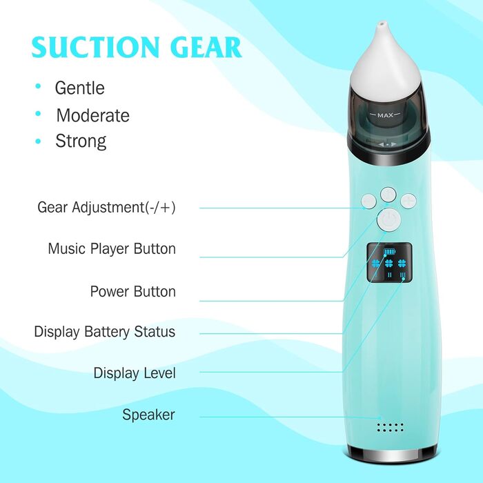 Дитячий назальний аспіратор для новонароджених, електричний назальний аспіратор-пилосос із 3 ступенями всмоктування, 4 силіконовим