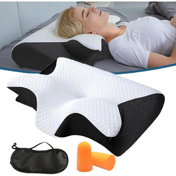 Подушка Curosleep, ергономічна ортопедична подушка, ортопедична подушка для шиї з піни з ефектом пам&39яті, подушка для підтримки шиї для сну на боці, спині та животі (чорна)