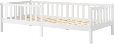 Дитяче ліжко Bellabino Vere 90x200 см Ліжко Монтессорі із захистом від падіння та рейковою основою Дитяче ліжко з масиву сосни для хлопчиків та дівчаток Ліжко для малюків білого кольору 90x200 см без шухляд та матраца