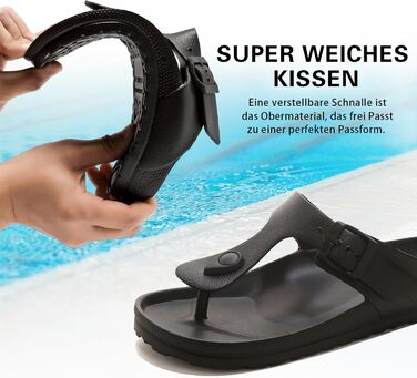 Повсякденні плоскі сандалі-шльопанці для жінок, літні капці для чоловіків, унісекс шльопанці з регульованою пряжкою, мюлі з EVA, нековзні капці, зручні чорні шльопанці для басейну, розмір 41/42 EU