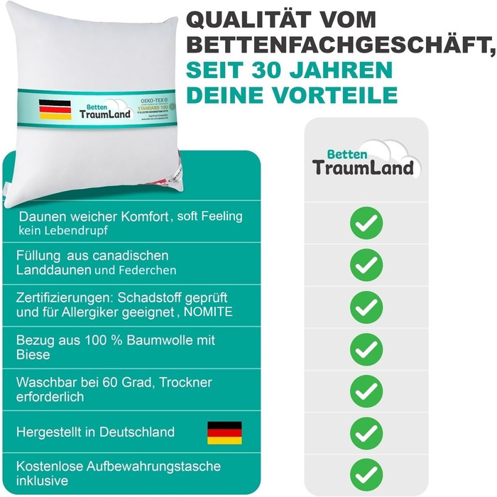 Подушка Bach&39s Beds World Mega Price Canada Soft Feeling 500 г 100 натуральне надзвичайно м&39яке пухове пір&39я 40x80 см