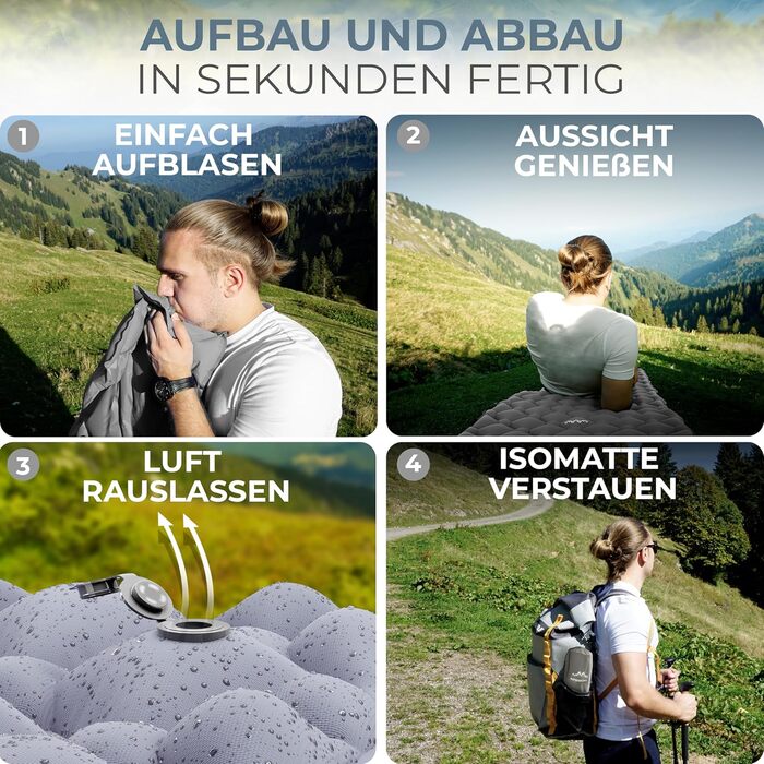 Килимок для сну на вулиці Маленький розмір у пакунку та надлегкий Надувний матрац ідеально підходить для кемпінгу, піших прогулянок, походів з рюкзаком тощо - Надувний килимок для сну (сірий мішок-насос)