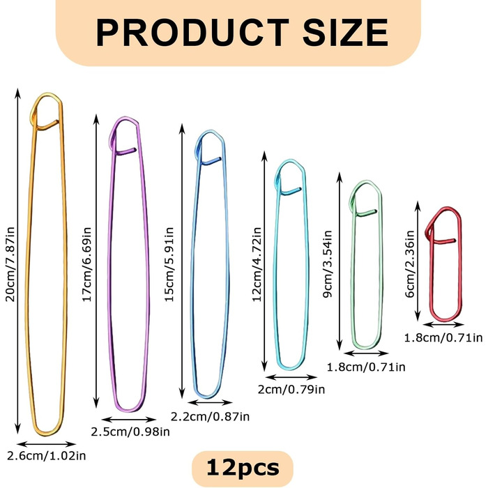 Набір 12 тримачів для стібків, тримач для пряжі, вязальні гачки, гачки для вязання, тримач для стібків, зроблений з алюмінію, ідеально підходить для вязання спицями та гачком (6 розмірів)