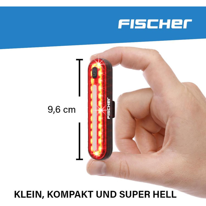 Комплект освітлення для велосипеда Fischer 80/40/20 люкс, комплект ліхтарів на батарейках, стоп-сигнал, передній та задній ліхтарі, з батарейками та функцією заряджання через USB, 3 функції освітлення, захист від бризок згідно з IP44, схвалено StVZO