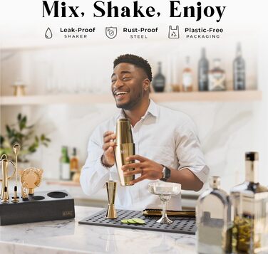 Професійний набір шейкерів для бармена Mixology з 14 предметів для коктейлів Martini (Royal Gold)
