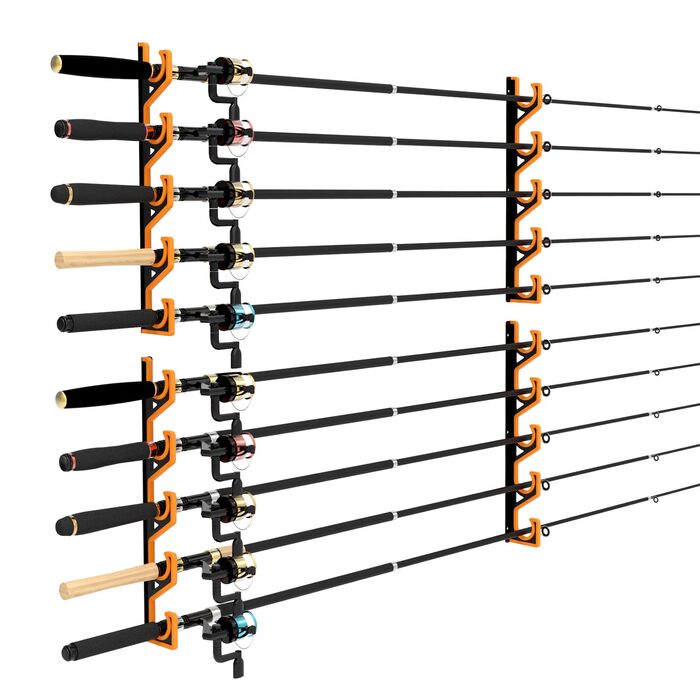 Тримачі для вудок tonhui, горизонтальні, настінні та стельові, з 2 кріпленнями, гараж для вудок з м&39яким PU-захистом, підставка для 10 вудок, стійке до подряпин зберігання вудок (чорний/жовтий)