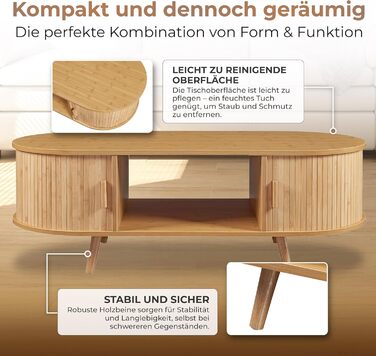 Журнальний столик Nordkapp, стіл для вітальні з 2 розсувними дверима, бамбуковий диван-столик з місцем для зберігання, журнальний столик з дерев&39яними ніжками, 120 x 55 x 40 см