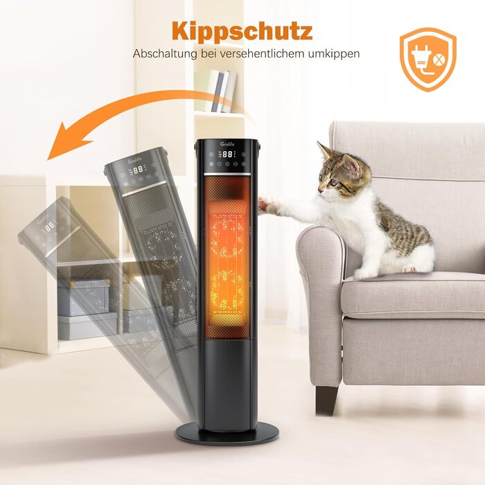 Енергозберігаючий керамічний обігрівач Grelife 2000 Вт PTC з пультом дистанційного керування 70 коливання, 3 режими, таймер на 12