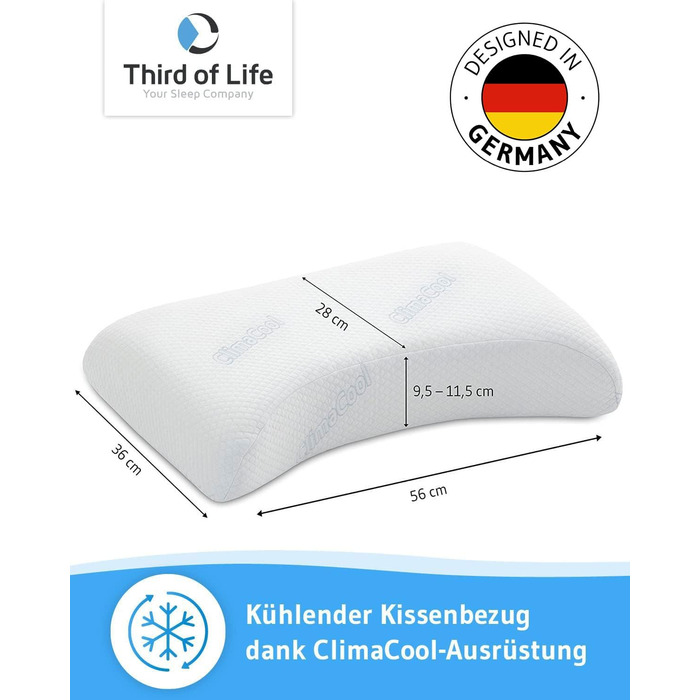 Охолоджувальна подушка VITALice Регульована по висоті подушка для шиї з піни з ефектом пам&39яті з чохлом ClimaCool Класна ергономічна подушка для сну на боці, дихаюча, ергономічна, 56x36x9,5/11,5 см