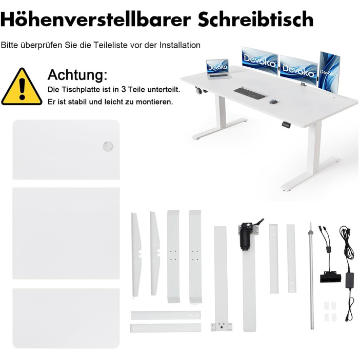 Стіл з регульованою висотою 160 x 70 см, Електрично регульований стійкий стіл для роботи стоячи, Комп&39ютерний стіл з 2 функціями пам&39яті, Ергономічний стіл з регульованою висотою для роботи сидячи/стоячи (білий) Білий 160 x 70 см