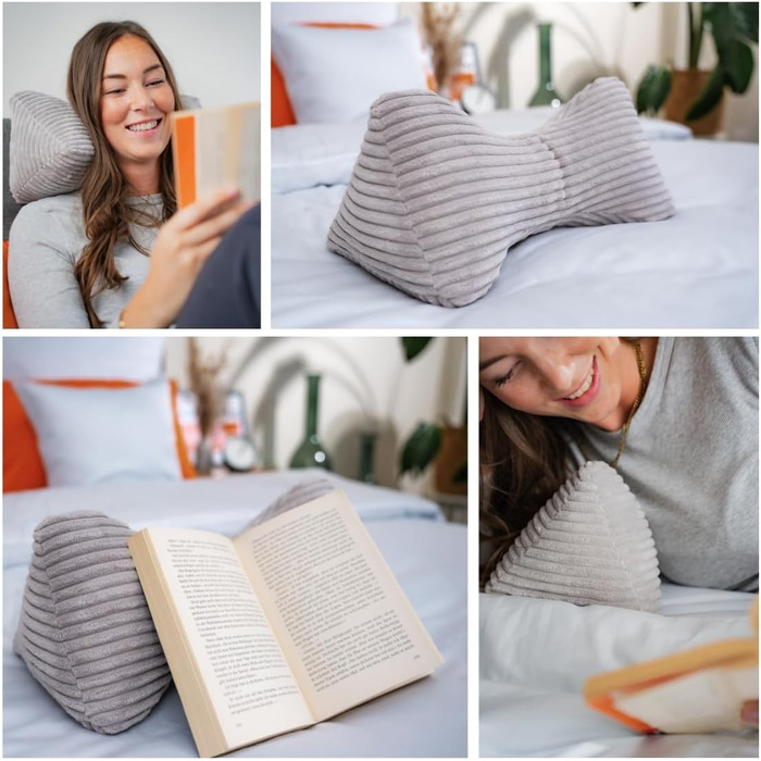 Подушка для читання Sleepling Book Pillow, 38 x 18 см, сріблясто-сіра, кістка для читання з м&39якої мікрофібри (380 г/м), сертифікована Oeko-Tex, можна прати при 30 градусах, 38 x 18 см сірого кольору