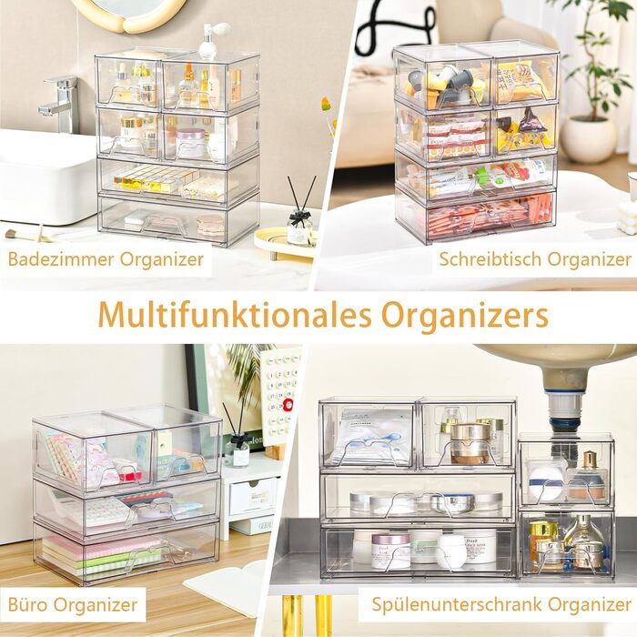 Абельовані ящики для шухляд, органайзери для шухляд, туалетний столик, прозорий акриловий органайзер для косметики, органайзер для зберігання та організації шухляд у ванній кімнаті (комбінація з 3 шухляд), 3 шт.