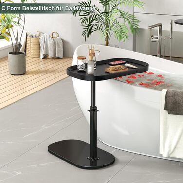 С-подібний бічний столик, регульований по висоті, невеликий бічний столик для дивана, обертовий на 360 С-подібний бічний столик для дивана, сучасний мобільний дерев&39яний журнальний столик/бічний столик для вітальні (чорний)