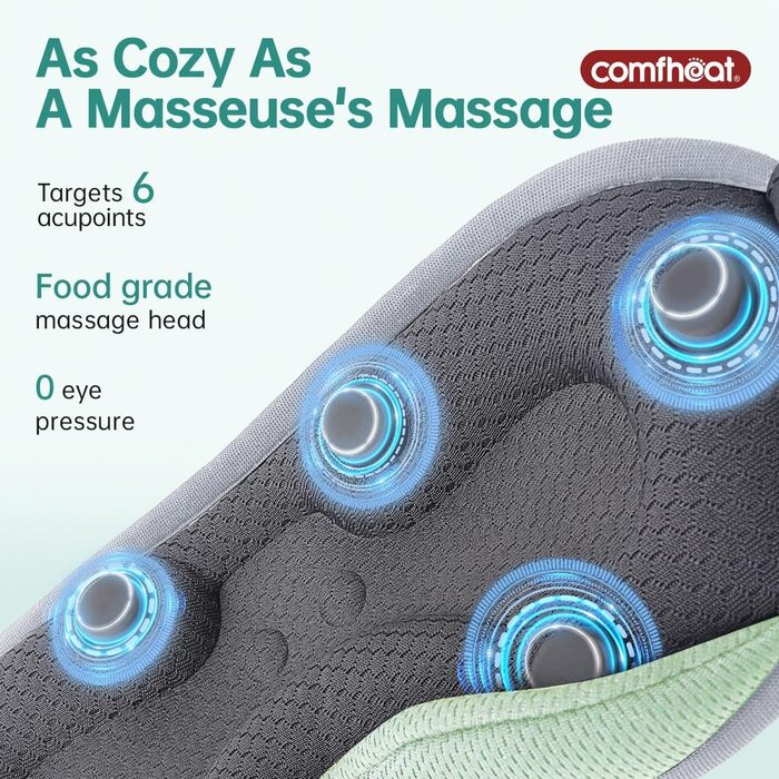 Маска для очей Comfheat Heat & Massage в одному, акумуляторна тепла маска для очей з вібраційним масажером, легкий, простий у використанні контролер, знімає дискомфорт в очах Втома очей зелений