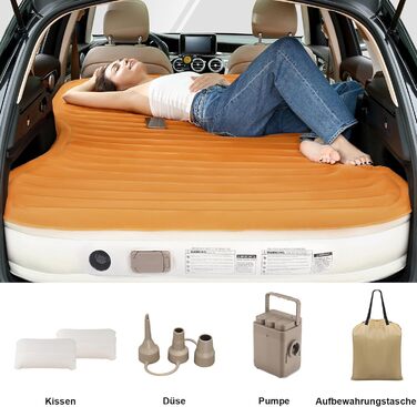 Надувний матрац KMZ SUV з вбудованим насосом та 2 подушками, товстий флокований ПВХ, швидке надування за 90 секунд, портативний та міцний автомобільний надувний матрац для кемпінгу, подорожей, вантажівок