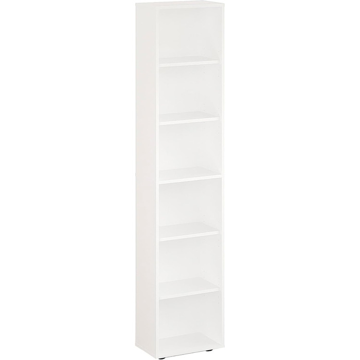 КОМТО Полиця 40 см завширшки Біла - Книжкова полиця з 6 рівнями та полицями з регульованою висотою, окремостояча полиця, полиця для зберігання Книжкова полиця Lumo 40 x 180 x 24 см (Ш x В x Г) 6 рівнів (40Ш x 180В x 24Г) Біла
