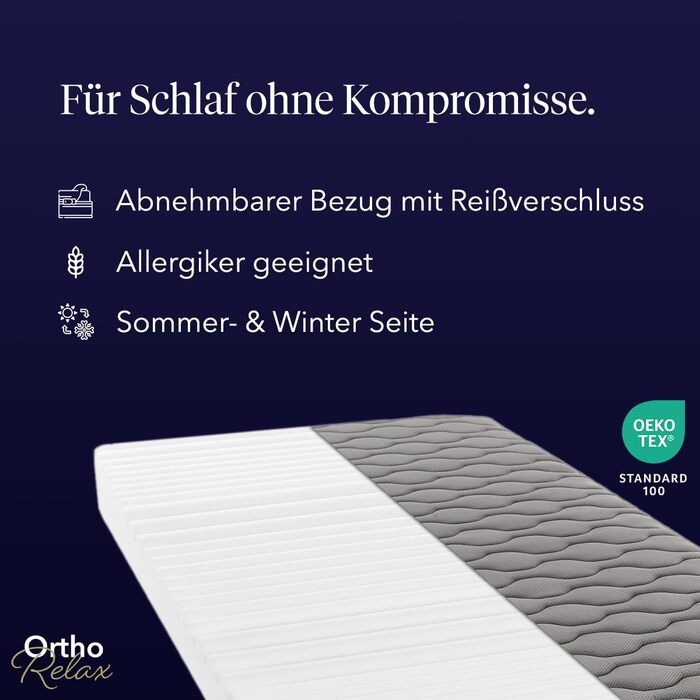 Матрац 90x200 см, висота 16 см, рівень жорсткості H2-3, двосторонній матрац 4-в-1 з в&39язкопружною піною та ефектом пам&39яті, 100-денний пробний період, чохол з літнім та зимовим боками, Oeko-Tex Standard 100, в&39язкопружний матрац 90 x 200 см