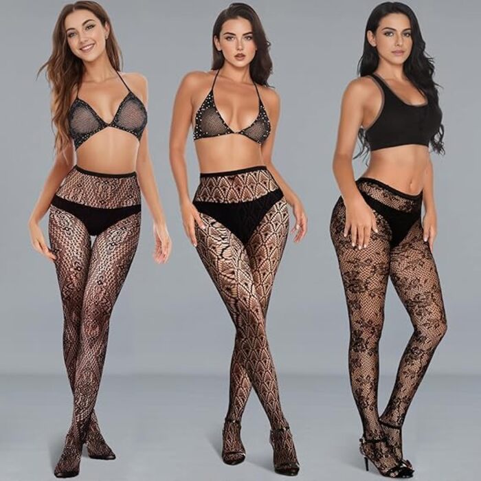 Жіночі мереживні колготки SNDE, чорні, еластичні, універсальний розмір,  3 пари