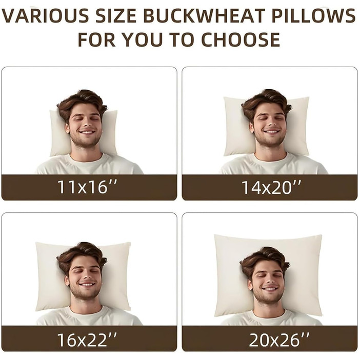 Органічна гречана подушка для сну LOFE, 35,6 x 50,8 см, регульований лофт, дихаюча для прохолодного сну, підтримка шийного відділу хребта для сну на спині та на боці (лушпиння татарської гречки), японський розмір (14 x 20 дюймів), кремовий колір