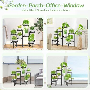 Металева підставка для рослин з 10 ярусами, підставка для квітів, полиця для рослин, стійка для квітів у приміщенні та на вулиці, підставка для рослин у приміщенні, полиця для саду, балкону, вітальні (кругла, чорна) 10 ярусів, чорний