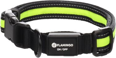Нашийник для собак Flamingo Flitzy нейлоновий з LED підсвіткою, чорно-жовтий 42-63 см x 25 мм x 5 мм
