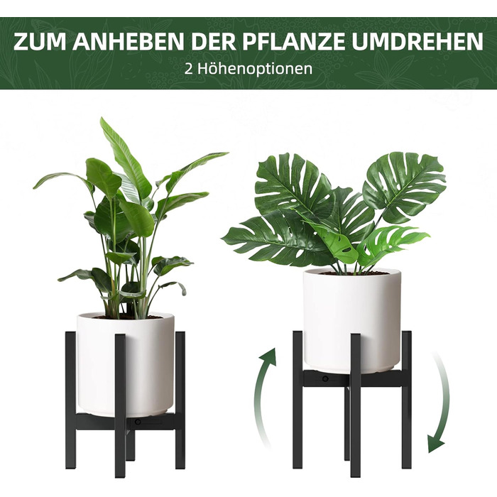 Регульована металева підставка для рослин ZMTECH, чорна, 20-35 см, сучасна підставка для квіткових горщиків, підставка для квітів середини століття для рослин у горщиках, для використання в приміщенні та на вулиці, для кутів кімнат, балконів, терас, внутр