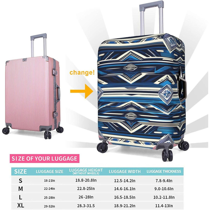 Чохол для валізи BREAUX з полінезійським маорійським орнаментом Блакитний сад (малий розмір)