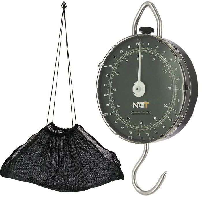 Ваги для лову коропа, 27 кг, великий гачок, круглий циферблат, функція нуль/тарування, з петлею для обважнювачів