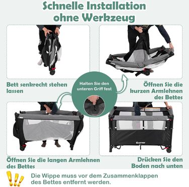 Дитяче ліжечко COSTWAY 5-в-1 120 x 60 см, 2-рівневе дорожнє ліжечко з матрацом, пеленальний килимок, іграшки, музична скринька та сумка для перенесення, складне бічне ліжко, мобільне, 4-рівневе регулювання для дітей вагою до 15 кг (чорне)