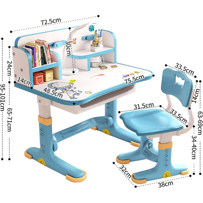 Дитячий комплект письмових стільців, комплект стільців та навчальних столів з регульованою висотою, комп&39ютерний стіл Little Boy - Ергономічна дитяча шкільна парта синього кольору