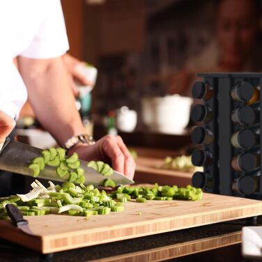 Карусель для спецій Relaxdays з 20 баночками для спецій, включаючи вставку-шейкер, обертова, багаторазова підставка для спецій для кухні, чорна