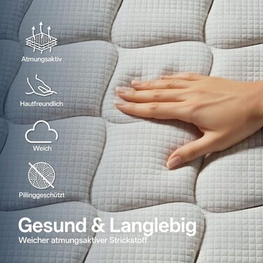 Матрац 180x200 см, висота 25 см, 7-зонний пружинний матрац, рівень жорсткості H3, ортопедичний та ергономічний пружинний матрац із шаром піни з ефектом пам&39яті, розвантаження спини 180200 см